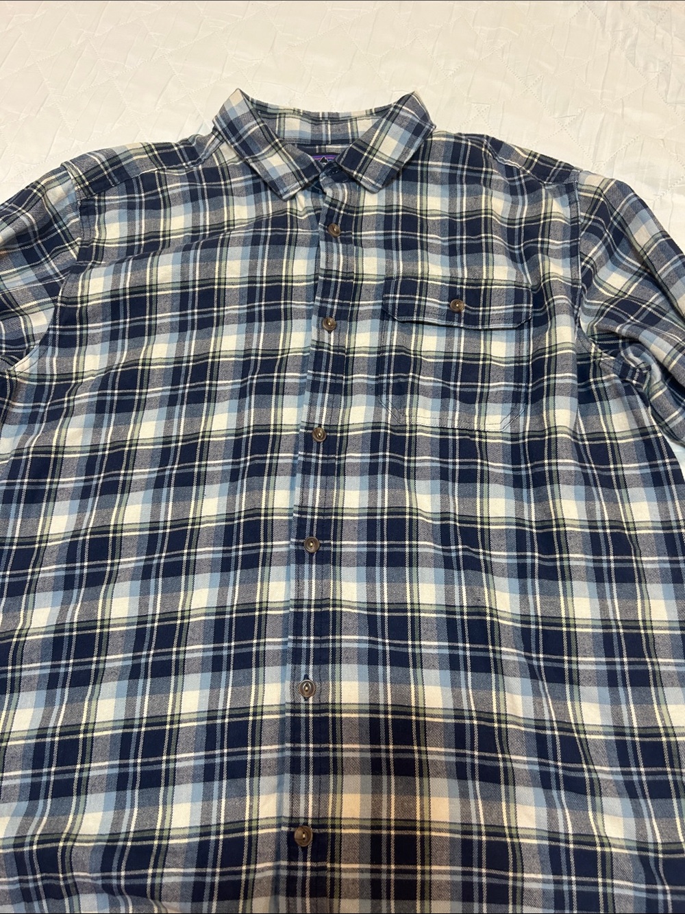 Patagonia Navy and White Plaid Button-Down Shirt